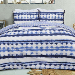 Smart Living Luxury Reversible Polycotton Easy Care Bedding Quilt Cover, Textured Duvet Cover Set, Bed Covers - Tiedye Tassel Trim - thumbnail 1