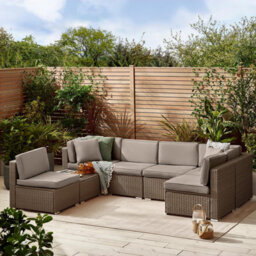 Furniturebox Orlando, Brown Rattan Garden Sofa Modular Outdoor Patio Couch Seating, Table & 6 Chairs Garden Corner Sofa Set +Cover - thumbnail 2