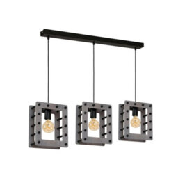 Milagro Theo Black And Grey Pendant Lamp 3Xe27 Hand Made Unique Industrial Style Formed From Matt Black Metal And Cool Grey Wood - thumbnail 2