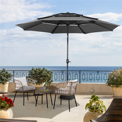 Yaheetech Grey 3.2M 3 Tier Tiltable Patio Parasol Vented Table Umbrella With Crank - image 1