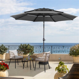 Yaheetech Grey 3.2M 3 Tier Tiltable Patio Parasol Vented Table Umbrella With Crank - thumbnail 1