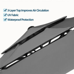 Yaheetech Grey 3.2M 3 Tier Tiltable Patio Parasol Vented Table Umbrella With Crank - thumbnail 5