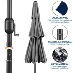 Yaheetech Grey 3.2M 3 Tier Tiltable Patio Parasol Vented Table Umbrella With Crank - thumbnail 4