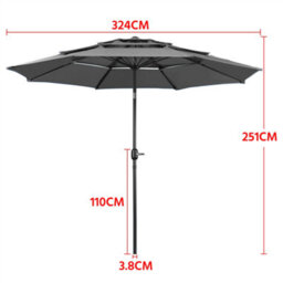 Yaheetech Grey 3.2M 3 Tier Tiltable Patio Parasol Vented Table Umbrella With Crank - thumbnail 3