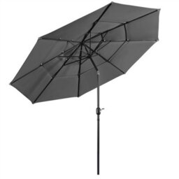 Yaheetech Grey 3.2M 3 Tier Tiltable Patio Parasol Vented Table Umbrella With Crank - thumbnail 2
