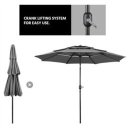 Yaheetech Grey 3.2M 3 Tier Tiltable Patio Parasol Vented Table Umbrella With Crank - thumbnail 7