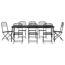 Berkfield 9 Piece Garden Dining Set Anthracite Metal Mesh - thumbnail 2