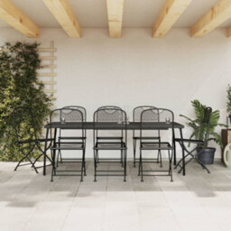 Berkfield 9 Piece Garden Dining Set Anthracite Metal Mesh