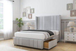"Sloomy Hargrave Silver Naples Divan Bed Base No Drawers-54"" Wingback Headboard & 12"" Footboard 4' Small Double" - thumbnail 4