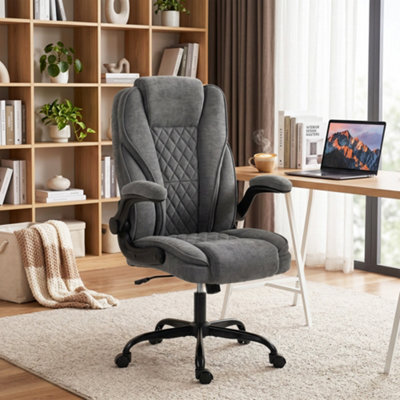 Homcom Office Chair, Computer Desk Chair With Flip-Up Armrest, Grey - image 1