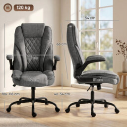 Homcom Office Chair, Computer Desk Chair With Flip-Up Armrest, Grey - thumbnail 3