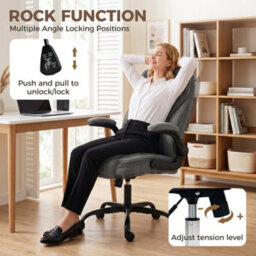 Homcom Office Chair, Computer Desk Chair With Flip-Up Armrest, Grey - thumbnail 7
