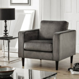 Julian Bowen Hayward Grey Velvet Upholstered Armchair With Squared Arms And Black Wooden Legs, Height: 86 X Width: 86 X Depth: 89Cm - thumbnail 1