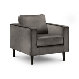Julian Bowen Hayward Grey Velvet Upholstered Armchair With Squared Arms And Black Wooden Legs, Height: 86 X Width: 86 X Depth: 89Cm - thumbnail 2