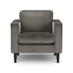 Julian Bowen Hayward Grey Velvet Upholstered Armchair With Squared Arms And Black Wooden Legs, Height: 86 X Width: 86 X Depth: 89Cm - thumbnail 3