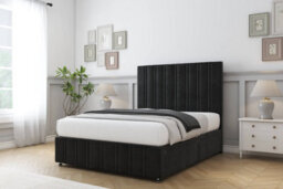 "Sloomy Langston Black Plush Divan Bed 2 Drawers Right Side-26"" Strutted Headboard 12"" Footboard 3' Single" - thumbnail 3