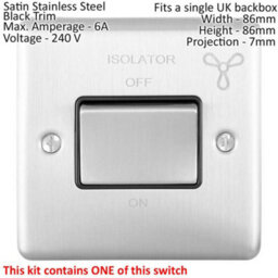 Satin Steel Bathroom Switch Set -1 Light - 1 Fan Isolator - 1 Twin Shaver Socket - thumbnail 3