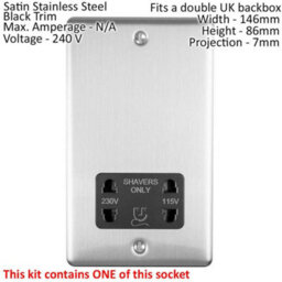 Satin Steel Bathroom Switch Set -1 Light - 1 Fan Isolator - 1 Twin Shaver Socket - thumbnail 4