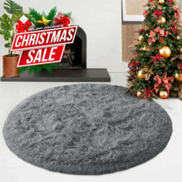 Ameha Shaggy Rugs Soft Nonslip Area Round Grey Rug Living Room Bedroom Mat-120X120 Cm For Indoor/outdoor Rug