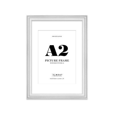 A2 White Ornate Picture Frame (59.4 X 42Cm) With Mount For A3 Poster, Photo, Artwork, Gallery Wall Or Print - image 1