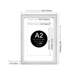 A2 White Ornate Picture Frame (59.4 X 42Cm) With Mount For A3 Poster, Photo, Artwork, Gallery Wall Or Print - thumbnail 2