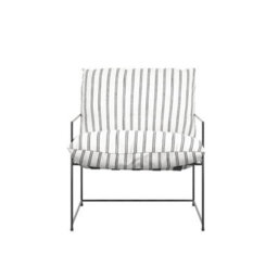 Wyld Haus Drogheda Chalk Stripe Armchair, Matt Black Metal Frame, White Twill - thumbnail 5