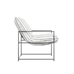 Wyld Haus Drogheda Chalk Stripe Armchair, Matt Black Metal Frame, White Twill - thumbnail 6