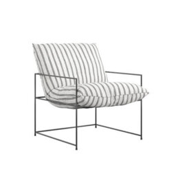 Wyld Haus Drogheda Chalk Stripe Armchair, Matt Black Metal Frame, White Twill - thumbnail 2