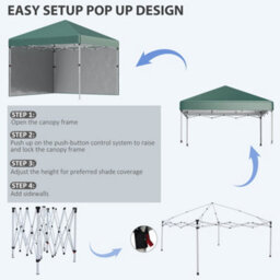 Outsunny 3X3 (M) Pop Up Gazebo Party Tent W/ 2 Sidewalls, Weight Bags, Green - thumbnail 5