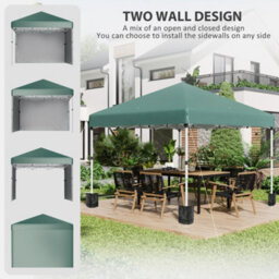 Outsunny 3X3 (M) Pop Up Gazebo Party Tent W/ 2 Sidewalls, Weight Bags, Green - thumbnail 4
