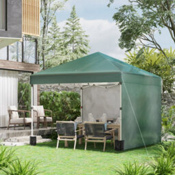 Outsunny 3X3 (M) Pop Up Gazebo Party Tent W/ 2 Sidewalls, Weight Bags, Green - thumbnail 1