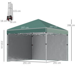 Outsunny 3X3 (M) Pop Up Gazebo Party Tent W/ 2 Sidewalls, Weight Bags, Green - thumbnail 3