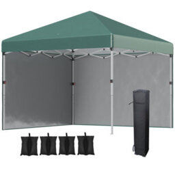 Outsunny 3X3 (M) Pop Up Gazebo Party Tent W/ 2 Sidewalls, Weight Bags, Green - thumbnail 2