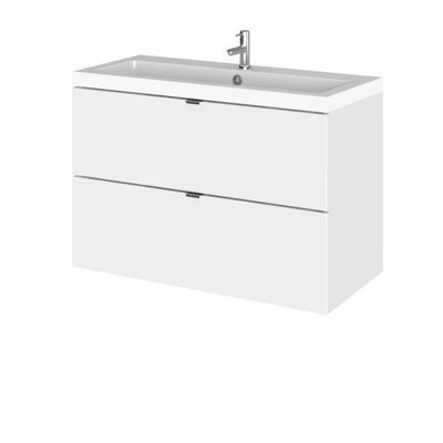 Hudson Reed Fusion Wall Hung 2 Drawer Vanity Unit & Polymarble Basin, Stylish Vanity Unit With Basin, Gloss White, 800mm - image 1