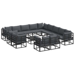 Berkfield Garden Sofa Set With Cushion 14 Pcs Black Aluminium - thumbnail 2