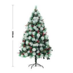 Living And Home 5.9 Ft Flocked Artificial Christmas Tree Natural Looking Xmas Tree With Pine Cones Berries Decoration - thumbnail 4