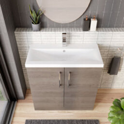 Balterley Contemporary Bathroom Floor Standing 2-Door Vanity Unit & Mid-Edge Ceramic Basin, Solace Oak, 800 mm - thumbnail 3