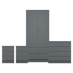 Lassic Vida Designs Riano 4 Piece Bedroom Set (3 Drawer Bedside Chest, 4 Drawer Chest, 2 Door 2 Drawer Wardrobe), Grey - thumbnail 8