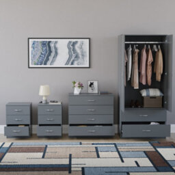 Lassic Vida Designs Riano 4 Piece Bedroom Set (3 Drawer Bedside Chest, 4 Drawer Chest, 2 Door 2 Drawer Wardrobe), Grey - thumbnail 2