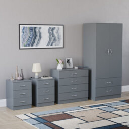 Lassic Vida Designs Riano 4 Piece Bedroom Set (3 Drawer Bedside Chest, 4 Drawer Chest, 2 Door 2 Drawer Wardrobe), Grey - thumbnail 6