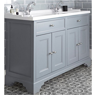 Homestylestore 1210mm Light Grey Bathroom Vanity Unit With Double Basin And Chrome Round Handles - image 1