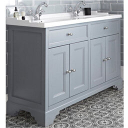 Homestylestore 1210mm Light Grey Bathroom Vanity Unit With Double Basin And Chrome Round Handles - thumbnail 1