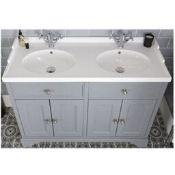 Homestylestore 1210mm Light Grey Bathroom Vanity Unit With Double Basin And Chrome Round Handles - thumbnail 2