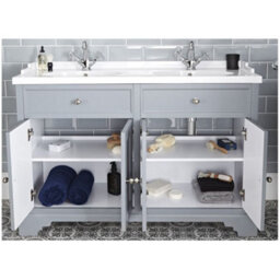 Homestylestore 1210mm Light Grey Bathroom Vanity Unit With Double Basin And Chrome Round Handles - thumbnail 3