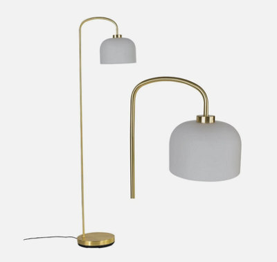 Modern Satin Brass Gold Floor Lamp Standing Light With Frosted Glass Shade - image 1