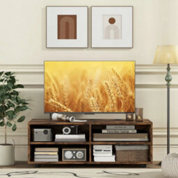 Home Tv Stand With 5 Positions Adjustable Shelves For Tv Up To 4 Cubbies Brown - thumbnail 3