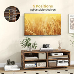 Home Tv Stand With 5 Positions Adjustable Shelves For Tv Up To 4 Cubbies Brown - thumbnail 4