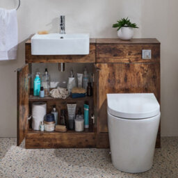 Homestylestore 1050mm Dark Oak Bathroom Combination Vanity Toilet Unit With Chrome Finger Pull Handle - thumbnail 1