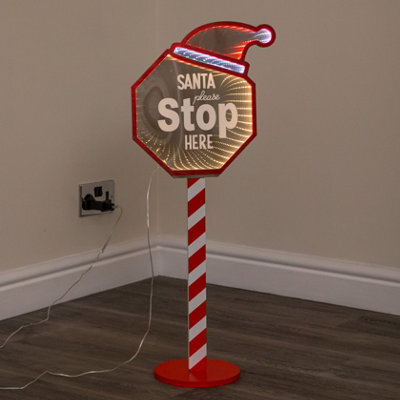 Samuel Alexander 80Cm Light Up Santa Stop Here Christmas Infinity Mirror Decoration With Leds - image 1