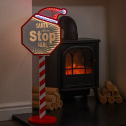 Samuel Alexander 80Cm Light Up Santa Stop Here Christmas Infinity Mirror Decoration With Leds - thumbnail 2